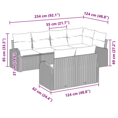 Garden Sofa Set Set of 7 Black Poly Rattan, Polyester cushions
