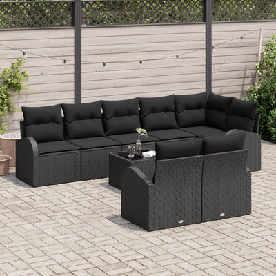 9 Piece Garden Sofa Set with Cushions Black Poly Rattan