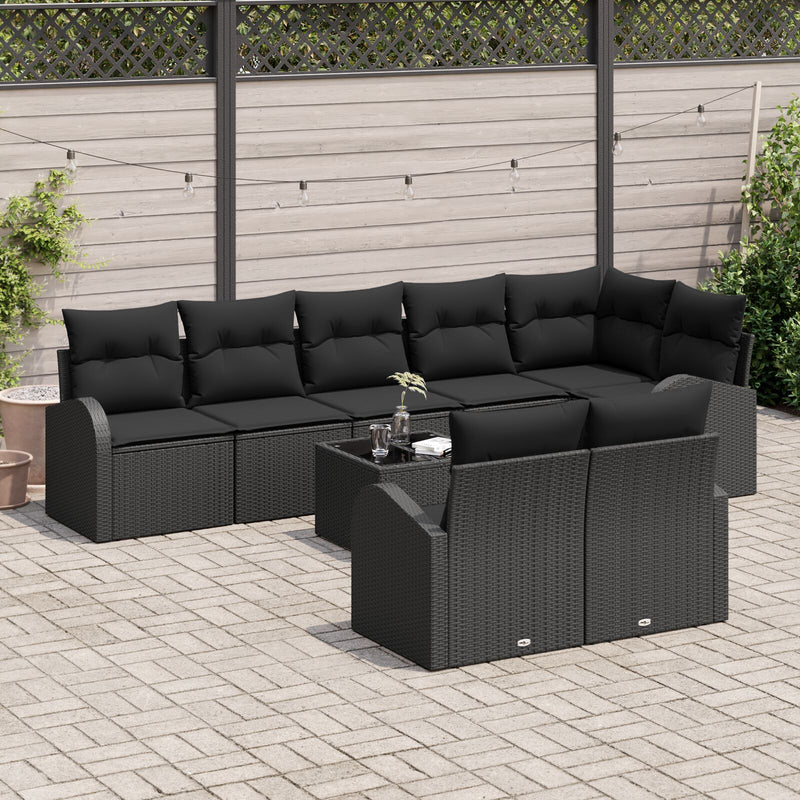9 Piece Garden Sofa Set with Cushions Black Poly Rattan