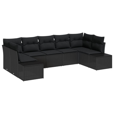 7 Piece Garden Sofa Set with Cushions Black Poly Rattan