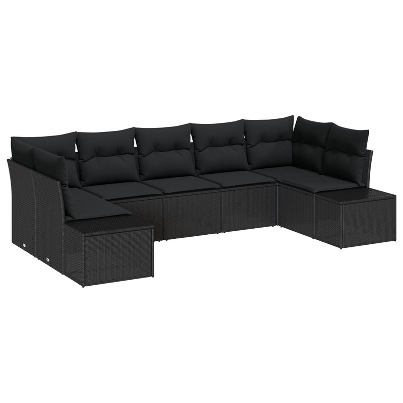 7 Piece Garden Sofa Set with Cushions Black Poly Rattan