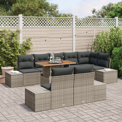 9 Piece Garden Sofa Set with Cushions Grey Poly Rattan