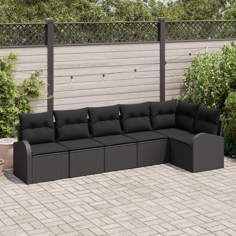 6 Piece Garden Sofa Set with Cushions Black Poly Rattan