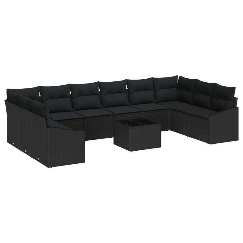 11-piece Garden Sofa Set with Beige Cushions Poly Rattan