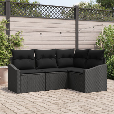 Garden Sofa Set 4-Seater Black Rattan, Fabric Outdoor Sofa