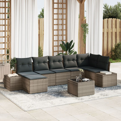 7 Piece Garden Sofa Set with Cushions Black Poly Rattan