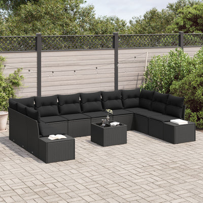 11 Piece Garden Sofa Set with Cushions Beige Poly Rattan