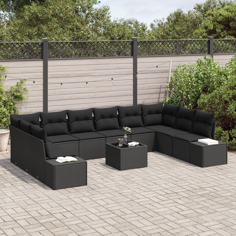 11 Piece Garden Sofa Set with Cushions Beige Poly Rattan