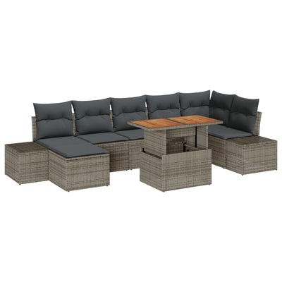 8 Piece Garden Sofa Set with Cushions Grey Poly Rattan
