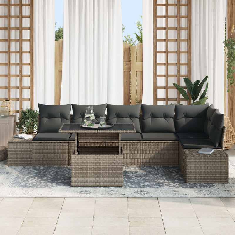 7 Piece Garden Sofa Set with Cushions Grey Poly Rattan