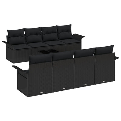 9 Piece Garden Sofa Set with Cushions Black Poly Rattan