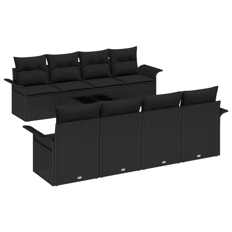 9 Piece Garden Sofa Set with Cushions Black Poly Rattan