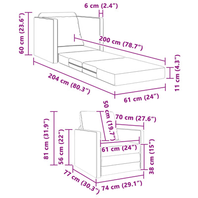 Floor Sofa Bed 2-in-1 Black 74x77x81 cm Faux Leather