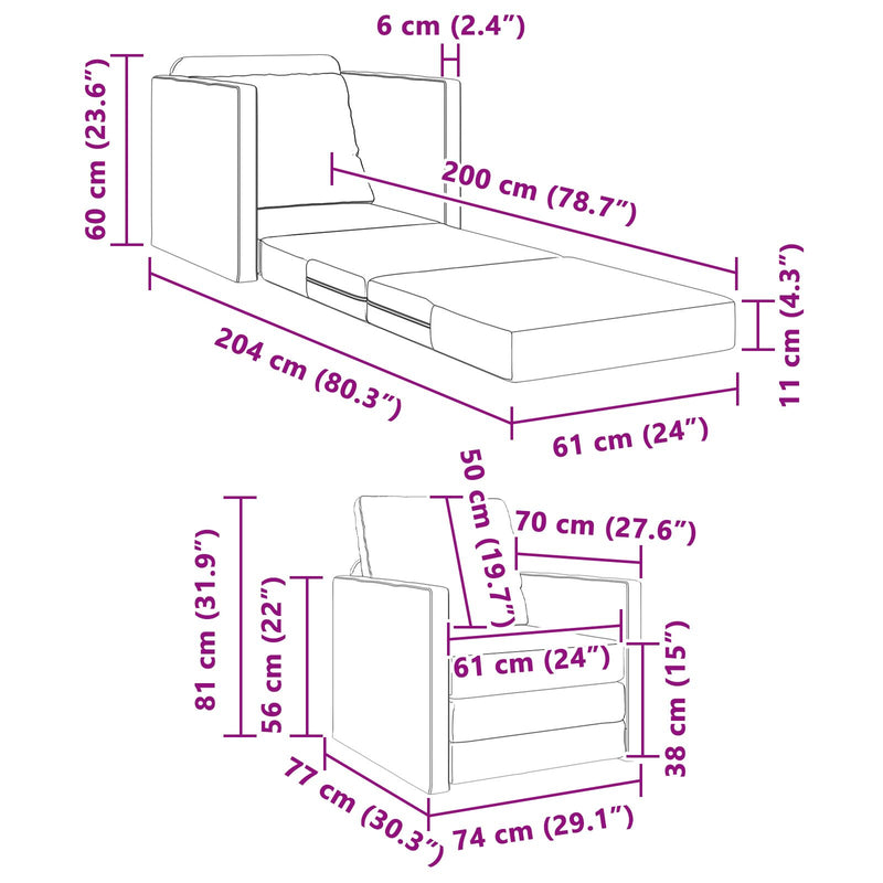 Floor Sofa Bed 2-in-1 Black 74x77x81 cm Faux Leather