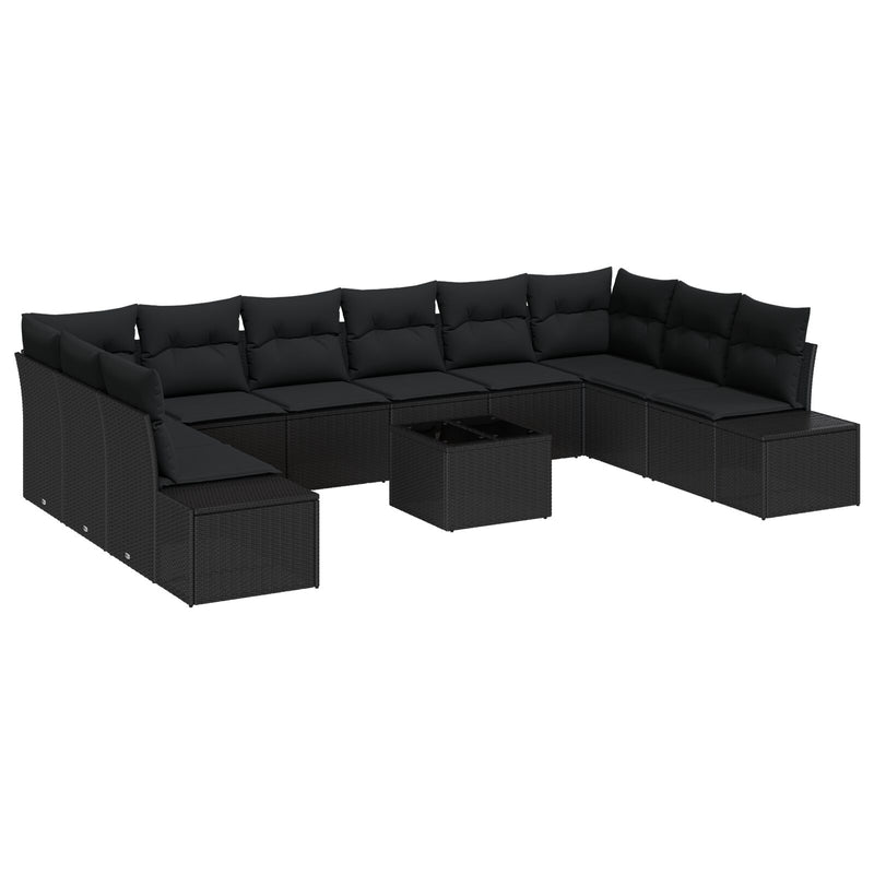 11 Piece Garden Sofa Set with Cushions Beige Poly Rattan