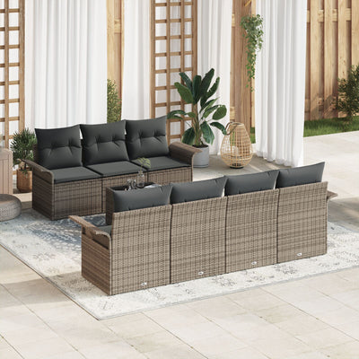 8 Piece Garden Sofa Set with Cushions Grey Poly Rattan