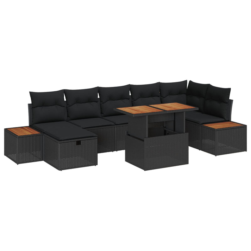 8 Piece Garden Sofa Set with Cushions Black Poly Rattan
