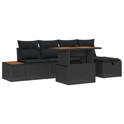 6 Piece Garden Sofa Set with Cushions Black Poly Rattan