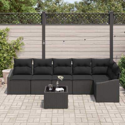 7 Piece Garden Sofa Set with Cushions Beige Poly Rattan
