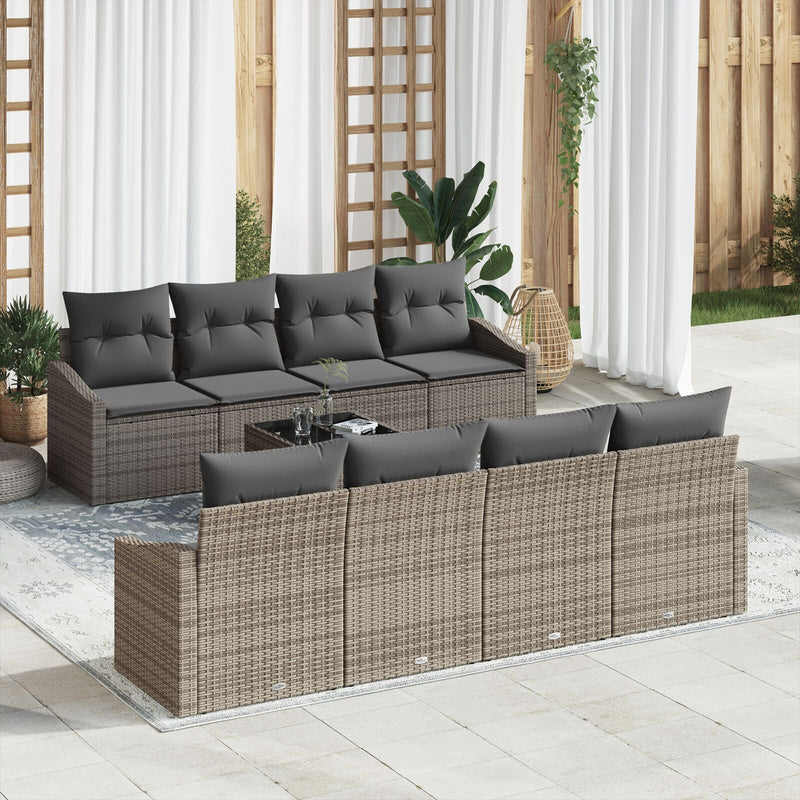 7 Piece Garden Sofa Set with Cushions Grey Poly Rattan