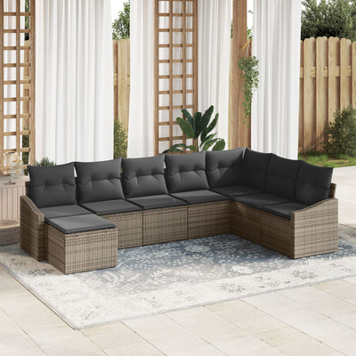 8 Piece Garden Sofa Set with Cushions Grey Poly Rattan