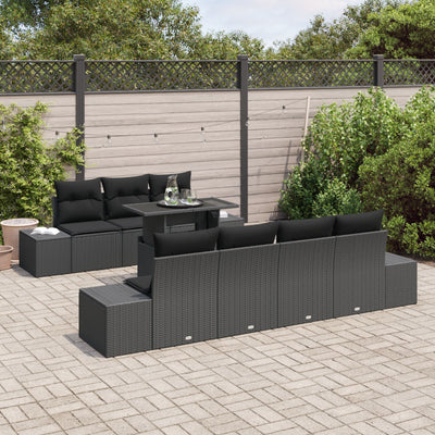 8 Piece Garden Sofa Set with Cushions Black Poly Rattan