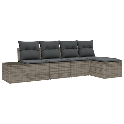 5 Piece Garden Sofa Set with Cushions Grey Poly Rattan