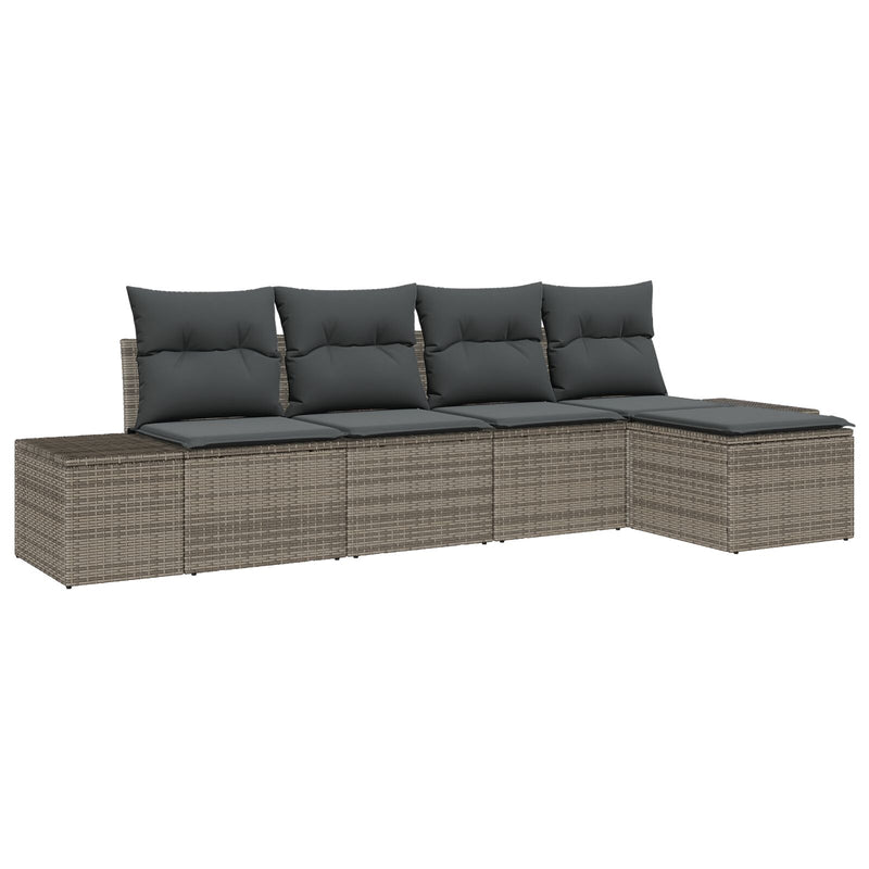 5 Piece Garden Sofa Set with Cushions Grey Poly Rattan