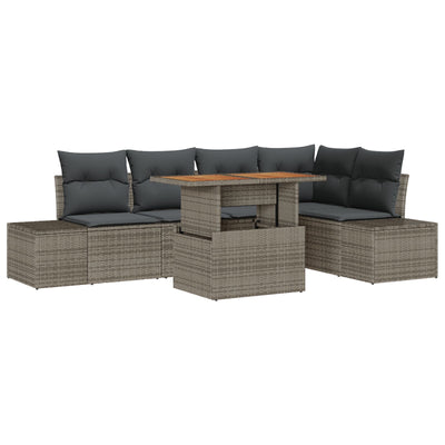 6 Piece Garden Sofa Set with Cushions Grey Poly Rattan