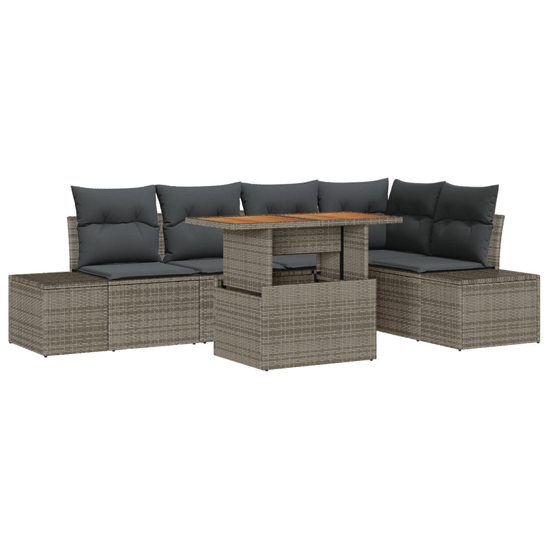 6 Piece Garden Sofa Set with Cushions Grey Poly Rattan