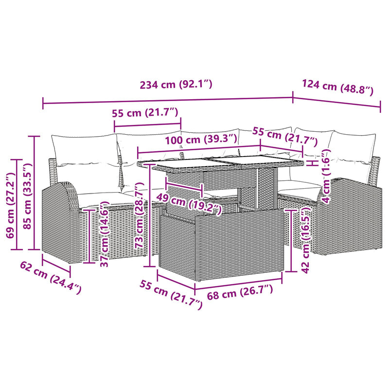 6 Piece Garden Sofa Set with Cushions Dark Grey Poly Rattan