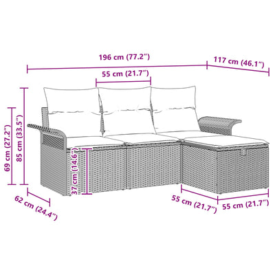 4 Piece Garden Sofa Set with Cushions Black Poly Rattan