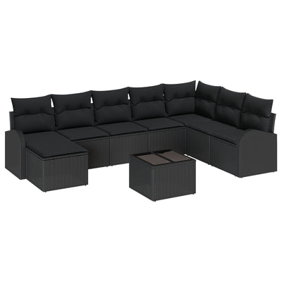 9 Piece Garden Sofa Set with Cushions Beige Poly Rattan