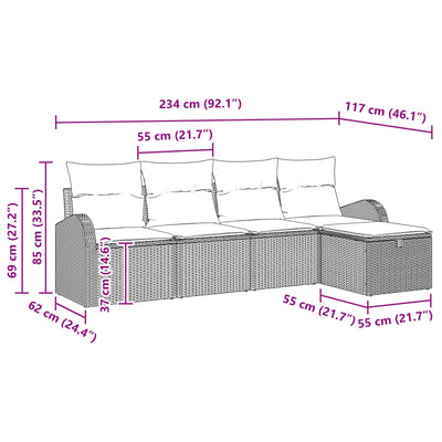 5 Piece Garden Sofa Set with Cushions Black Poly Rattan