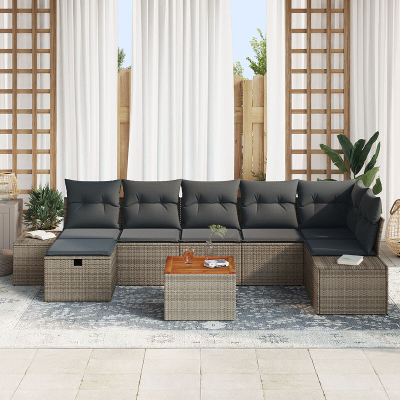 8 Piece Garden Sofa Set with Cushions Grey Poly Rattan