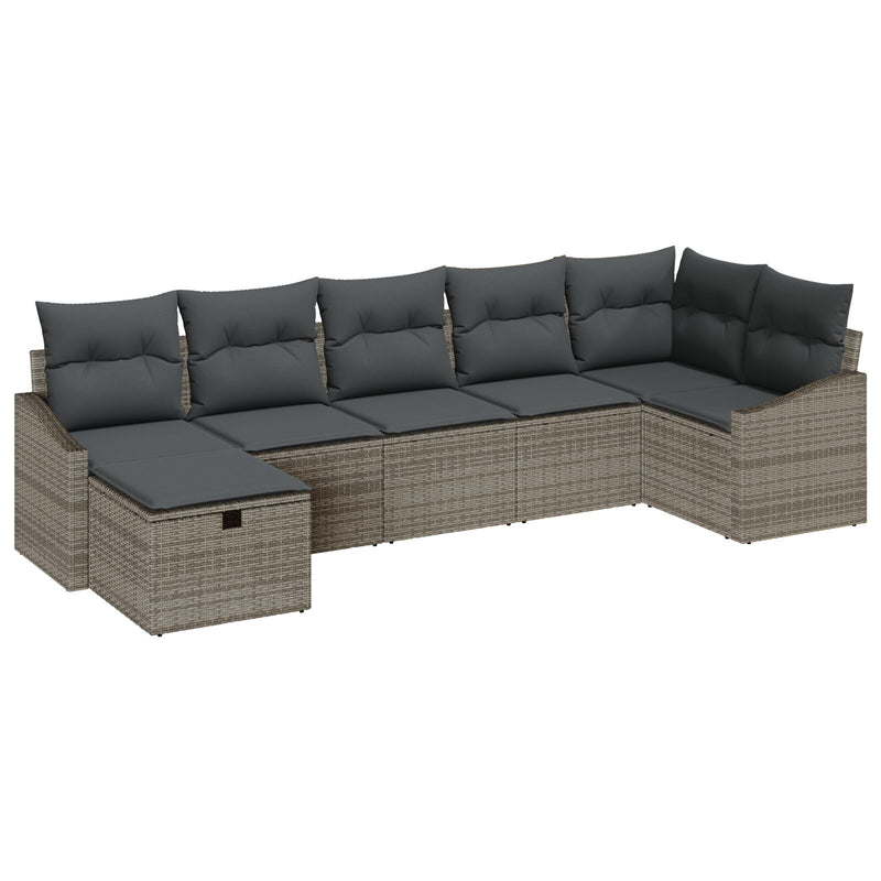 7 Piece Garden Sofa Set with Cushions Grey Poly Rattan