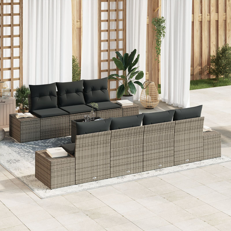 8 Piece Garden Sofa Set with Cushions Grey Poly Rattan