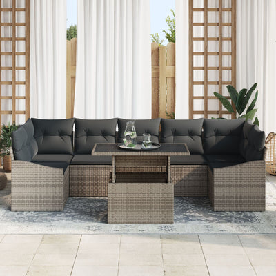 8 Piece Garden Sofa Set with Cushions Grey Poly Rattan