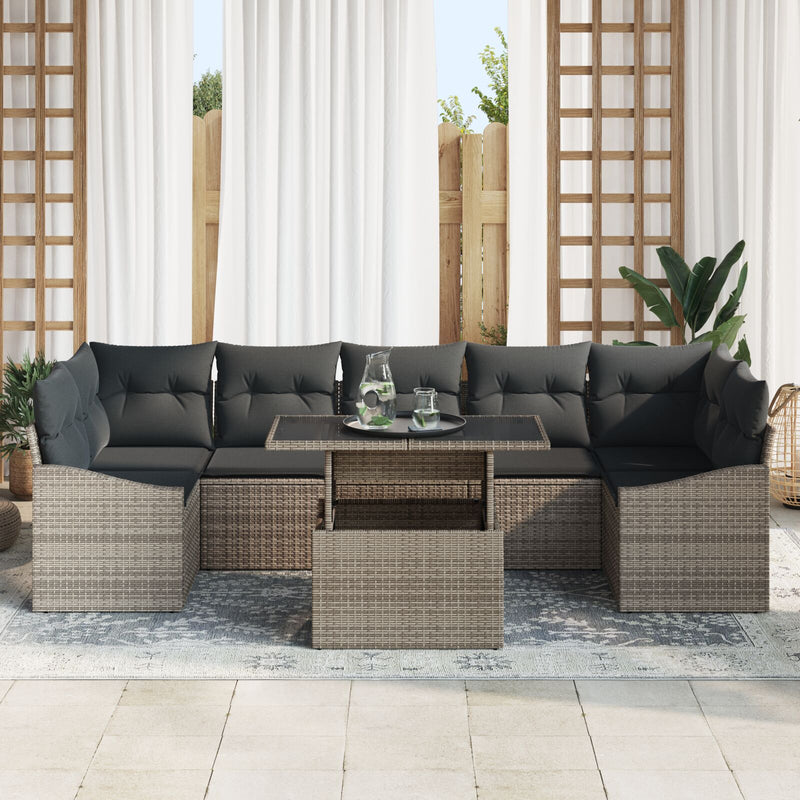 8 Piece Garden Sofa Set with Cushions Grey Poly Rattan