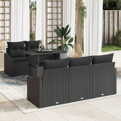 Garden Sofa Set Set of 6 Black Rattan, Polyester Outdoor Sofa Set