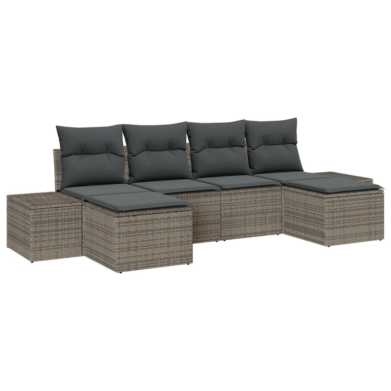 6 Piece Garden Sofa Set with Cushions Grey Poly Rattan