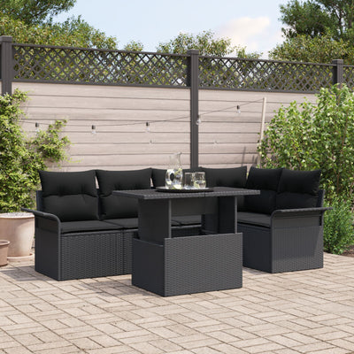 6 Piece Garden Sofa Set with Cushions Black Poly Rattan