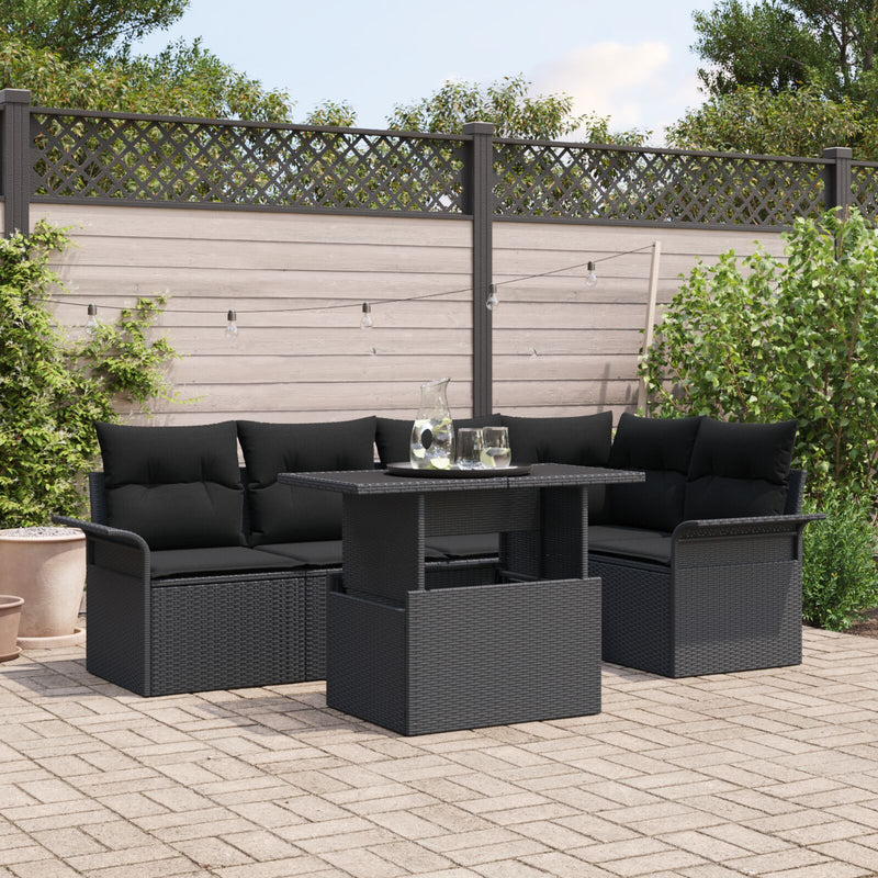 6 Piece Garden Sofa Set with Cushions Black Poly Rattan