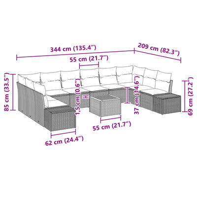 11 Piece Garden Sofa Set with Cushions Black Poly Rattan Acacia