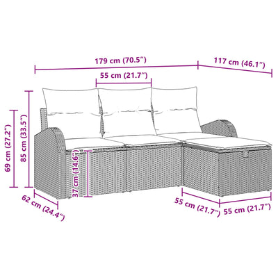 4 Piece Garden Sofa Set with Cushions Black Poly Rattan