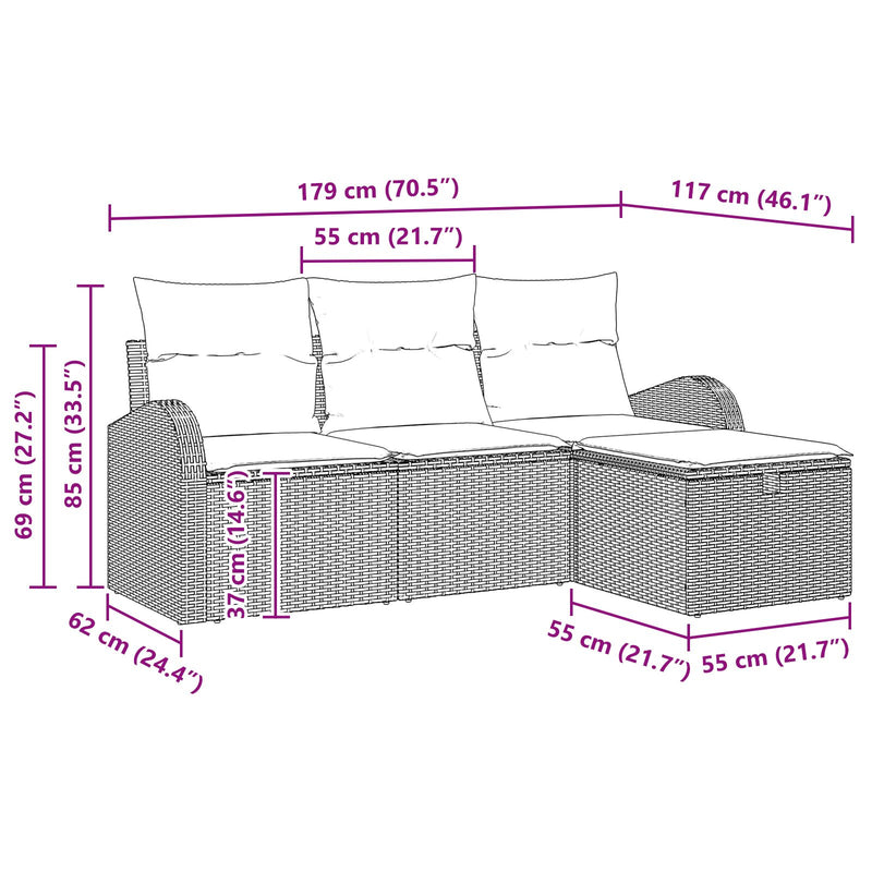 4 Piece Garden Sofa Set with Cushions Black Poly Rattan