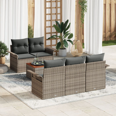 6 Piece Garden Sofa Set with Cushions Grey Poly Rattan Acacia