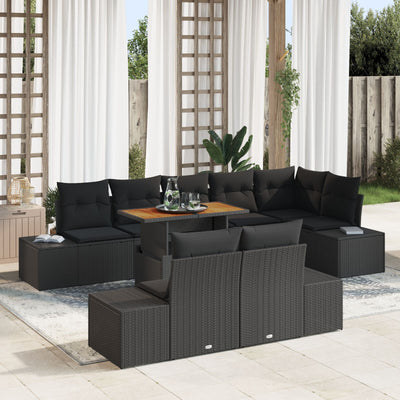 9 Piece Garden Sofa Set with Cushions Black Poly Rattan
