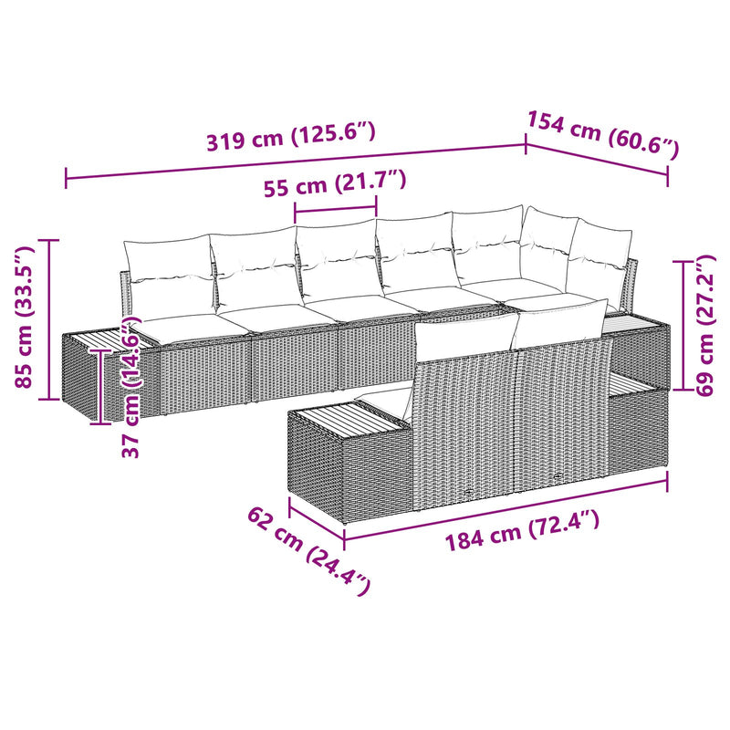 8 Piece Garden Sofa Set with Cushions Black Poly Rattan Acacia