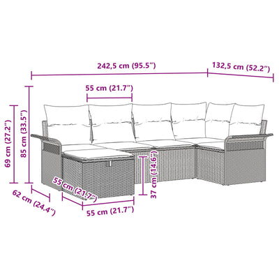 6 Piece Garden Sofa Set with Cushions Grey Poly Rattan